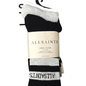 All Saints 3-PK Monochrome Logo Stripe Crew Socks